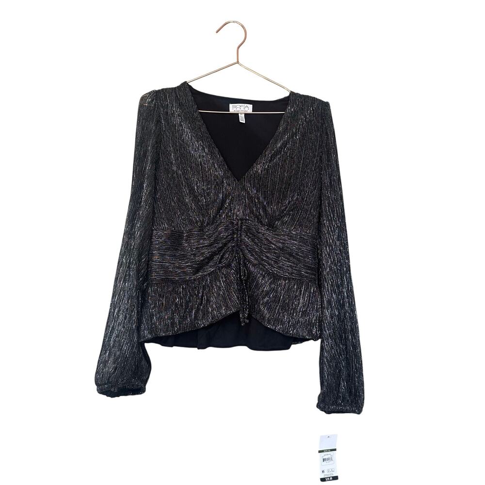 Sofia Jeans by Sofia Vergara v neck silvery blouse size XL